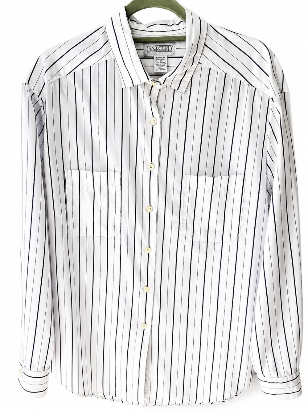 Lands' End Blue White Stripe Button Down Shirt Women's Size 18 USA Made